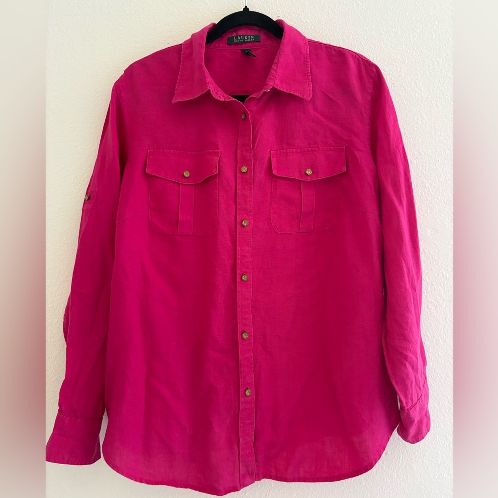 Ralph Lauren Bright Pink Casual Button Down Shirt